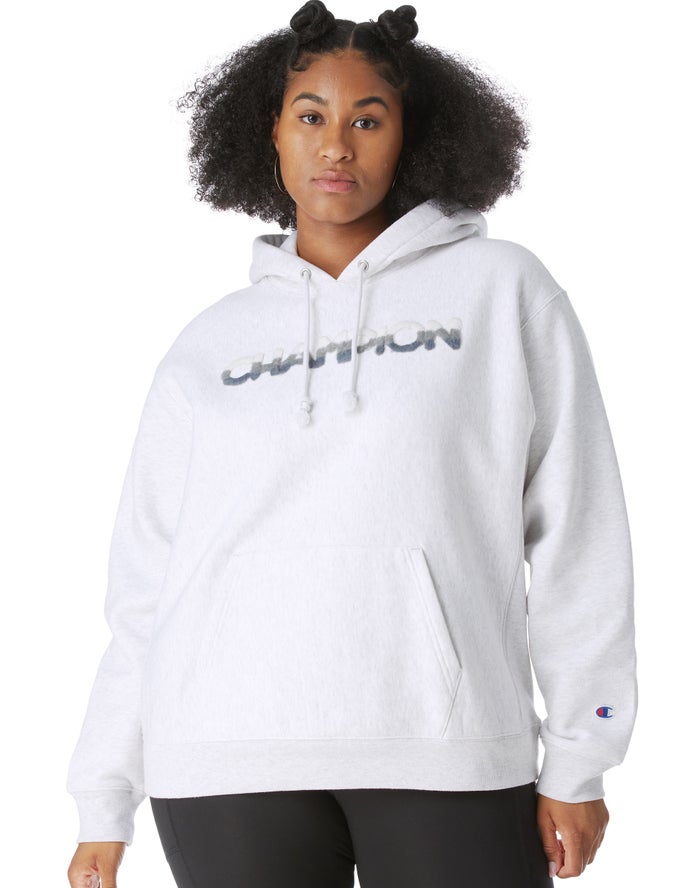 Champion Dame Hættetrøje Grå - Plus Reverse Weave Ombre Chenille Applique - Danmark LWK-457839